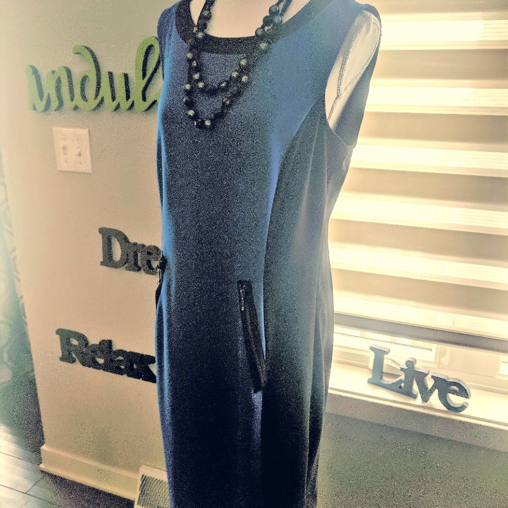 Blue and Black Color Block Midi Dress